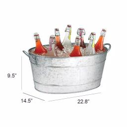 Benzara Galvanized Steel Beverage Tub with Handles, 29.5 Qt Oval Ice Bucket thumbnail 2