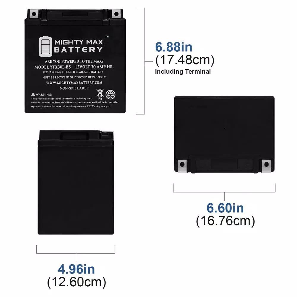 MIGHTY MAX BATTERY YTX30L-BS 12V 30Ah 385 CCA AGM Sealed Lead Acid Powersport Battery