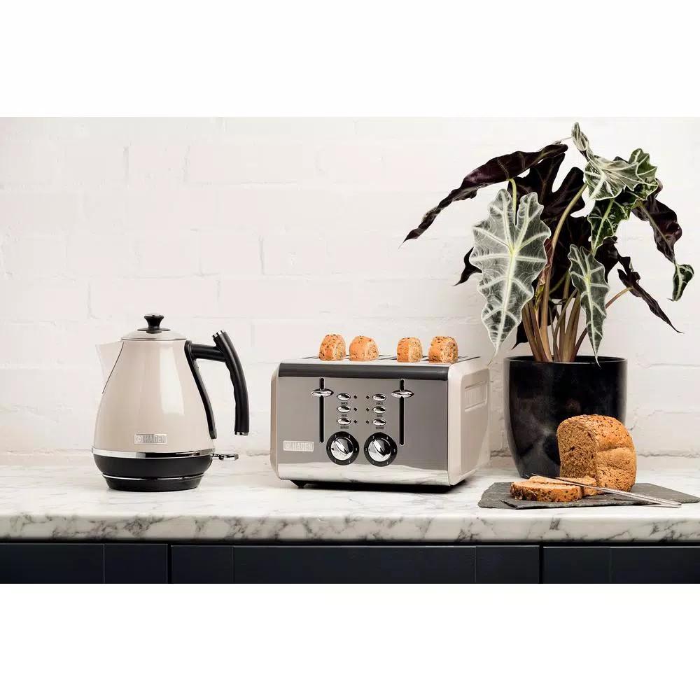 Haden Cotswold 4-Slice Wide Slot Retro Toaster, 1500W, Putty