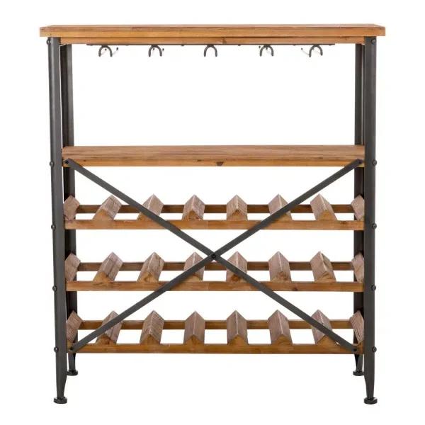 Glitzhome 34.25 in. Vintage Wood and Iron Wine Bottle and Glass Rack