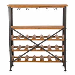 Glitzhome 34.25 in. Vintage Wood and Iron Wine Bottle and Glass Rack thumbnail 1