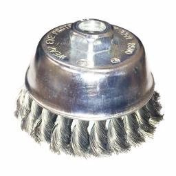 Robtec 4 in. Knotted Steel Wire Cup Brush, 5/8"-11 Threaded Arbor, 0.014 in. Wire thumbnail 1