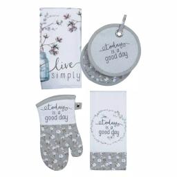 Kay Dee Lisa Audit Watercolor Floral Gray Cotton Kitchen Textile Set - 4 Piece Set thumbnail 1