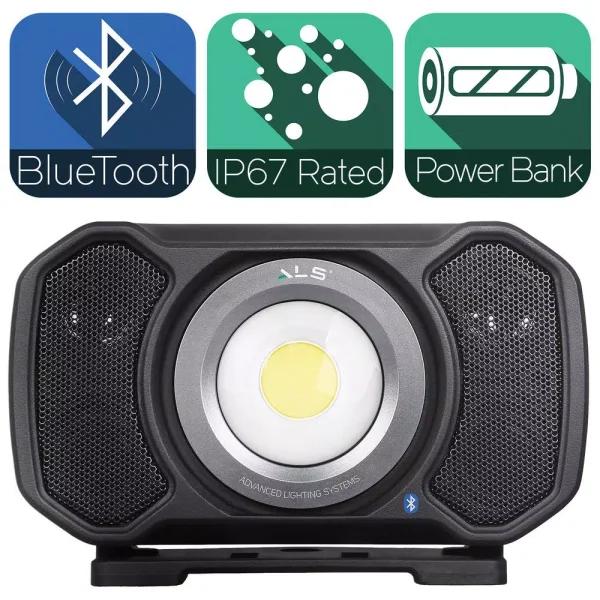 Advanced Lighting Systems 2000 Lumens LED Rechargeable Bluetooth Audio Work Light with Power Bank