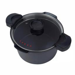MasterPan 5 Qt. Cast Aluminum Non-Stick Stock and Pasta Pot with Glass Lid and Easy Pour Spout, Black thumbnail 2