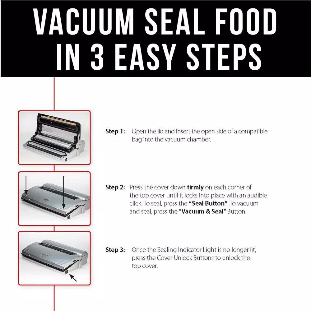 Caso VC 300 Food Vacuum Sealer with Food Management App and Bonus Bag & Roll Set, Silver/Black