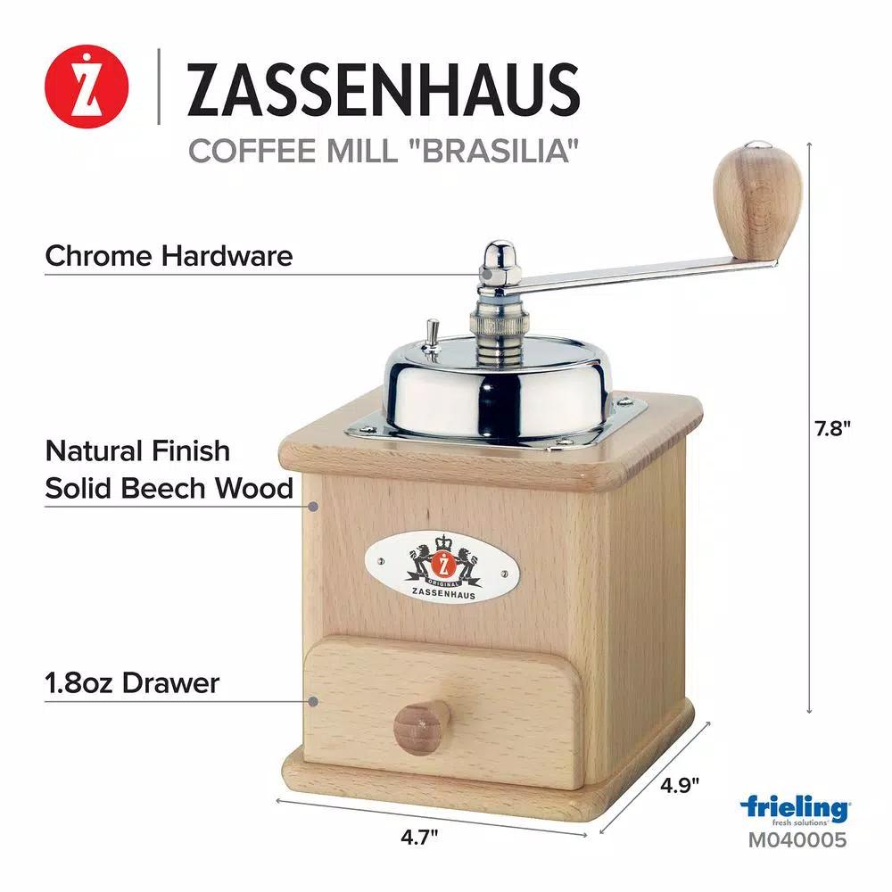 Zassenhaus Brasilia Manual Coffee Mill - Natural Beechwood with Steel Conical Burrs