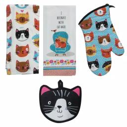 Kay Dee Crazy Cat Cotton Multi Kitchen Textile Set - 4 Piece Set thumbnail 1