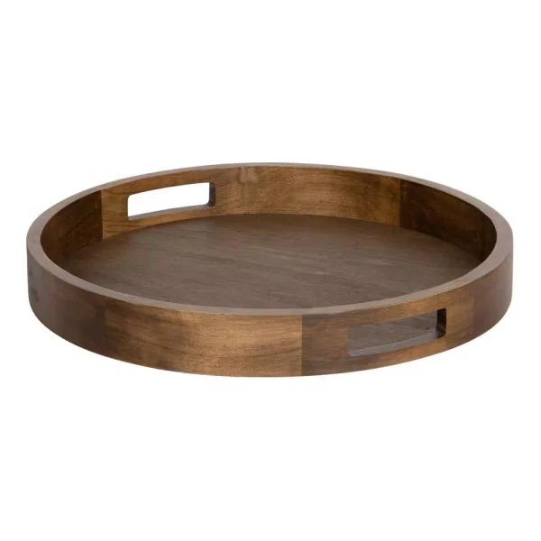 Kate and Laurel Hutton 18.25 in. Round Rustic Brown Wooden Decorative Serving Tray with Built-in Handles