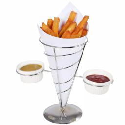Creative Home Chrome Iron Wire French Fry Serving Set with Single Cone Holder and 2 Ceramic Ramekins thumbnail 4