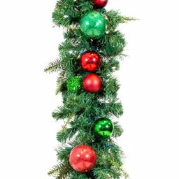 Village Lighting Company 9 ft. Pre-Lit LED Christmas Cheer Garland with Red and Green Ornaments thumbnail 1