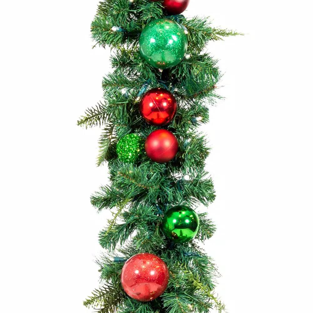 Village Lighting Company 9 ft. Pre-Lit LED Christmas Cheer Garland with Red and Green Ornaments