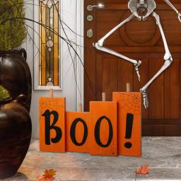 Glitzhome 20 in. Halloween Wooden BOO Standing Decor with Orange Pumpkin Design thumbnail 6