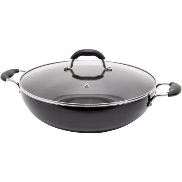 Starfrit Jumbo Nonstick Aluminum Wok with Tempered Glass Lid, 15 in.
