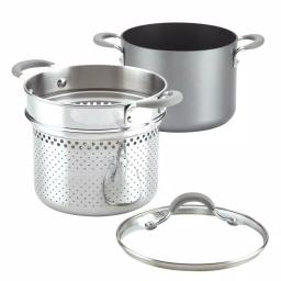 Circulon Elementum 5 Qt. Hard-Anodized Nonstick Multipot with Steamer Insert, Oyster Gray thumbnail 4