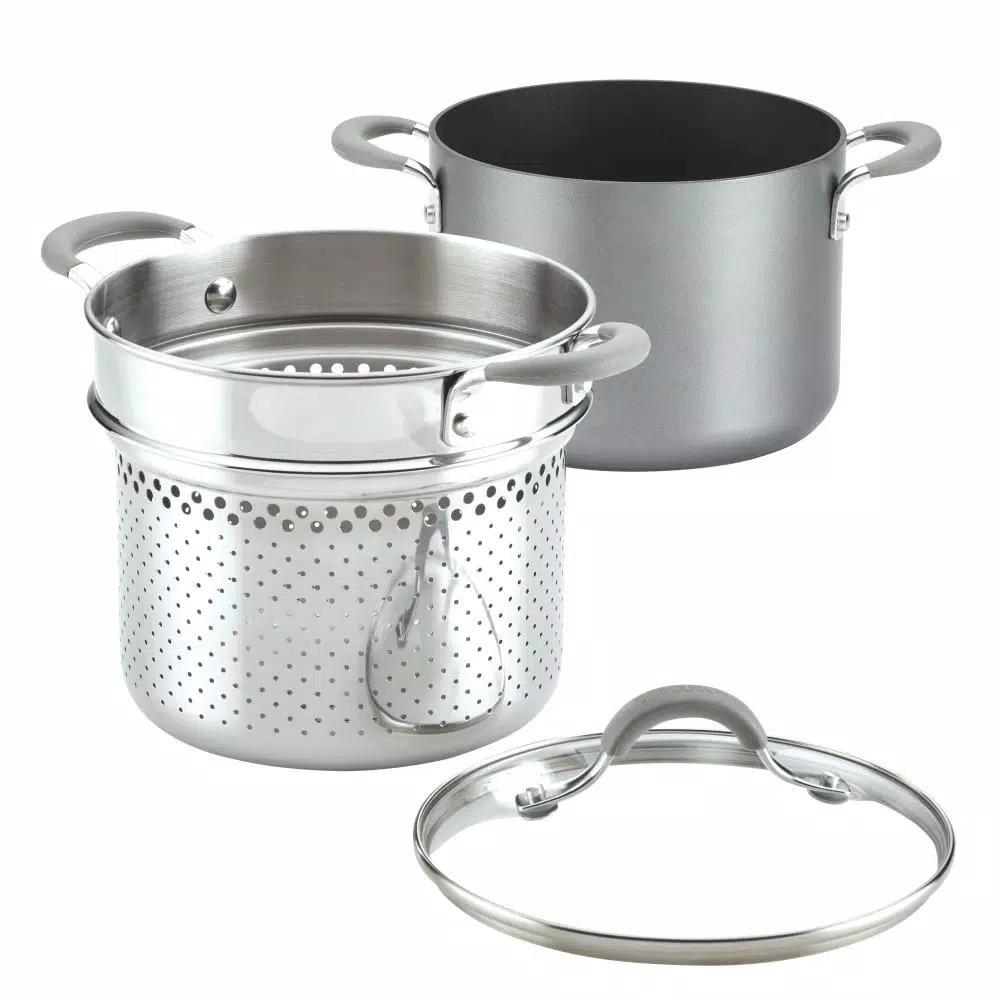 Circulon Elementum 5 Qt. Hard-Anodized Nonstick Multipot with Steamer Insert, Oyster Gray