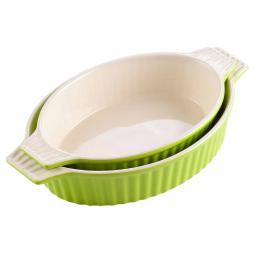 MALACASA 2-Piece Oval Green Porcelain Bakeware Set, 12.75 in. and 14.5 in. Ceramic Baking Pans thumbnail 1