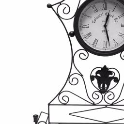 Benjara Epoch Black Metal Outdoor Clock with Scrollwork and Storage Base thumbnail 2