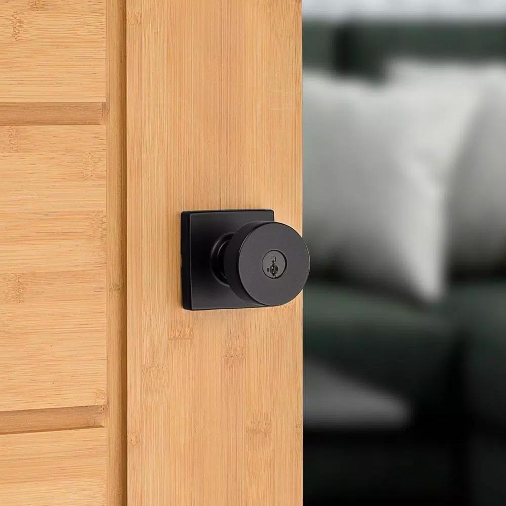 Kwikset Pismo Square Matte Black Keyed Entry Door Knob with SmartKey Security