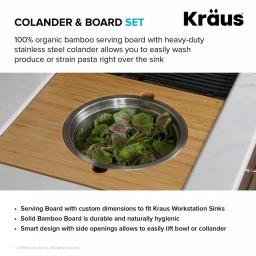 KRAUS 16.75 in. Workstation Kitchen Sink Serving Board Set with Stainless Steel Colander thumbnail 9