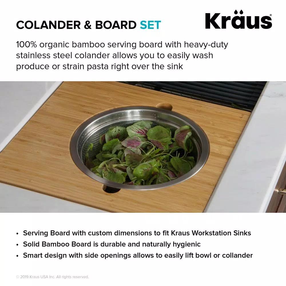 KRAUS 16.75 in. Workstation Kitchen Sink Serving Board Set with Stainless Steel Colander