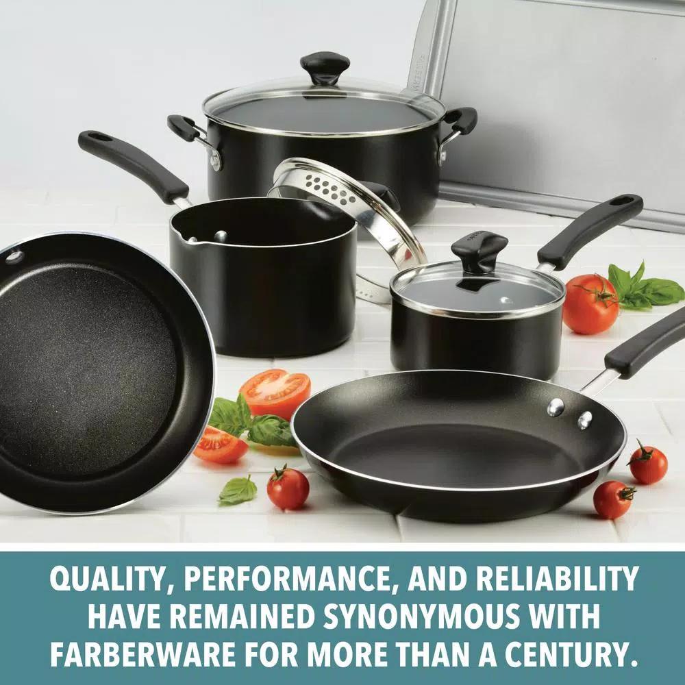 Farberware Cookstart 15-Piece DiamondMax Nonstick Aluminum Cookware Set, Black