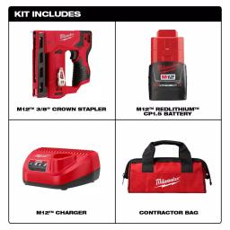 Milwaukee M12 12V Lithium-Ion Cordless 3/8 in. Crown Stapler Kit with 1.5Ah Battery, Charger & Bag thumbnail 2