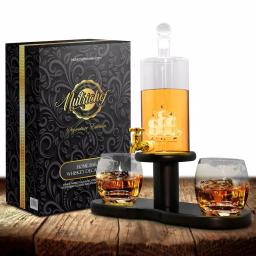 NutriChef 26 oz. Glass Wine and Whiskey Decanter Aerator Set with 2 Whiskey Glasses and Base Stand thumbnail 2