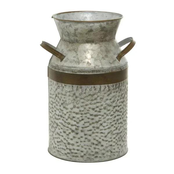 LITTON LANE 12 in. Farmhouse Rustic Galvanized Iron Milk Can with Hammered Finish
