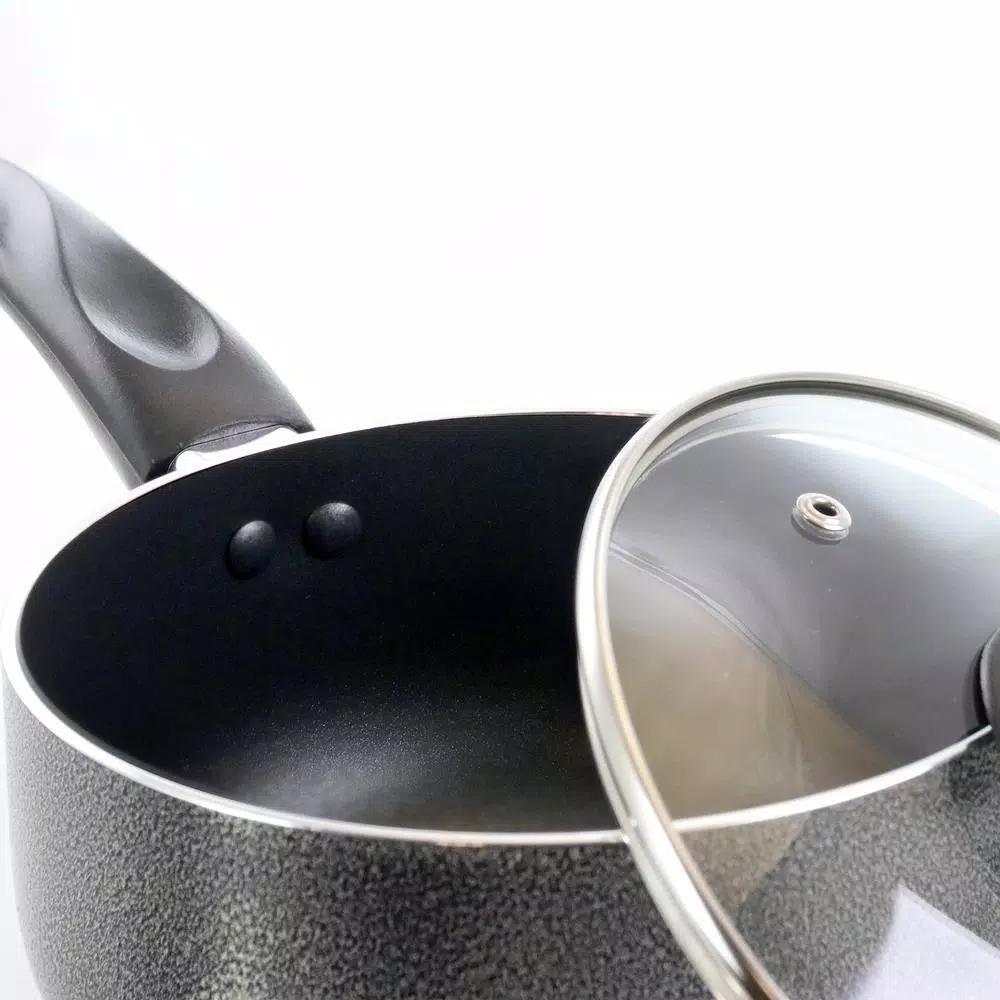 Better Chef 1.5 Qt. Aluminum Nonstick Saucepan with Tempered Glass Lid, Gray