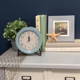 Stratton Home Decor Dixie Table Clock - Mid-Century Blue and White Handcrafted Clock thumbnail 1