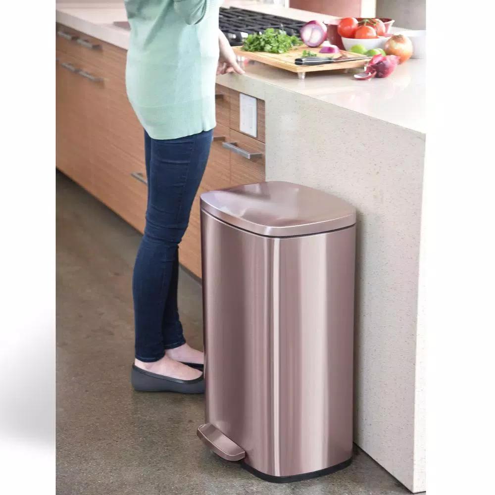 iTouchless SoftStep 13.2 Gallon Rose Gold Stainless Steel Step Trash Can with Odor Control and Removable Inner Bucket