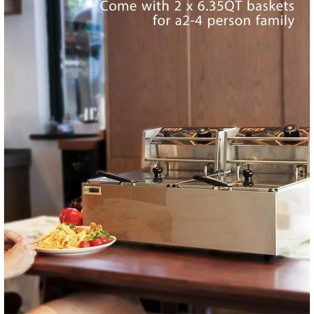 VIVOHOME 20.7 Qt. Stainless Steel Dual Basin Electric Deep Fryer, 5000W with 2 Removable Baskets
