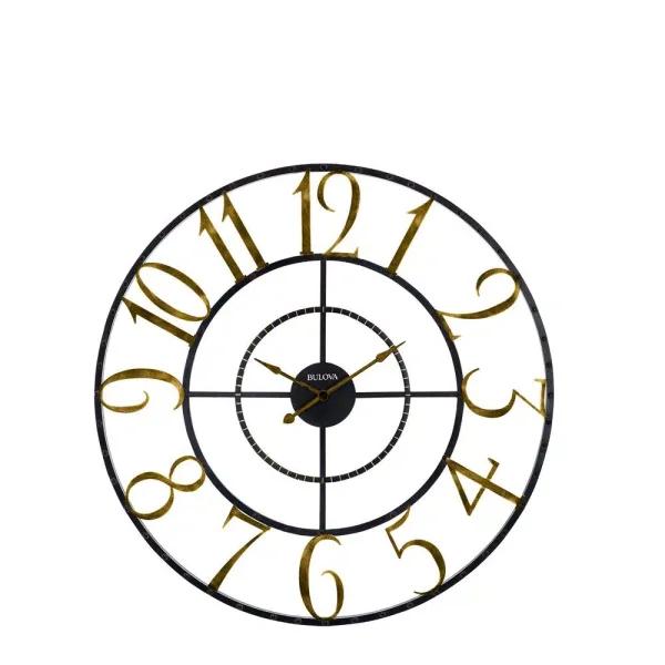 Bulova 60 in. Oversized Gallery Wall Clock - Industrial Metal Design with Gold Numerals