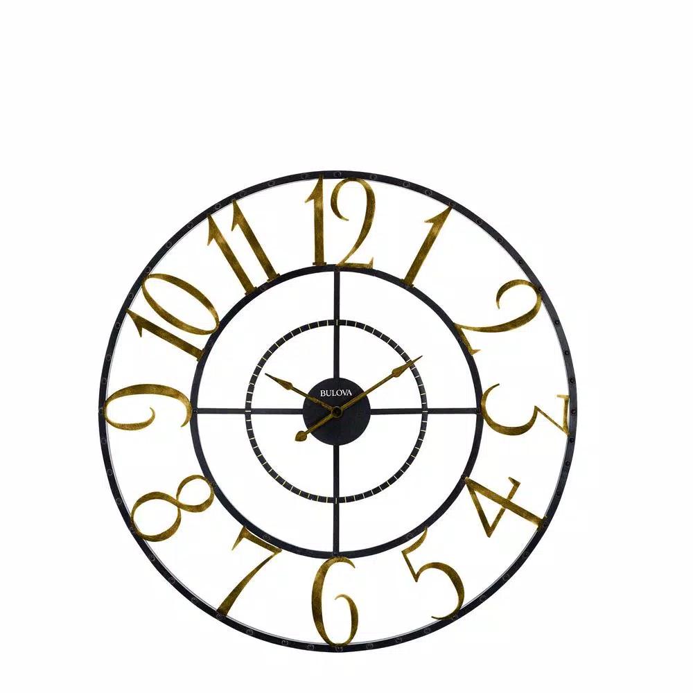 Bulova 60 in. Oversized Gallery Wall Clock - Industrial Metal Design with Gold Numerals