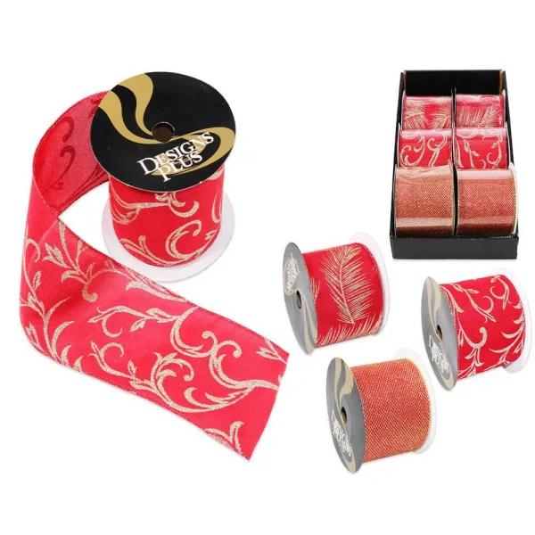 Unbranded 4 in. x 30 ft. Gold on Red Jumbo Wire Edge Christmas Ribbon (6-Pack)