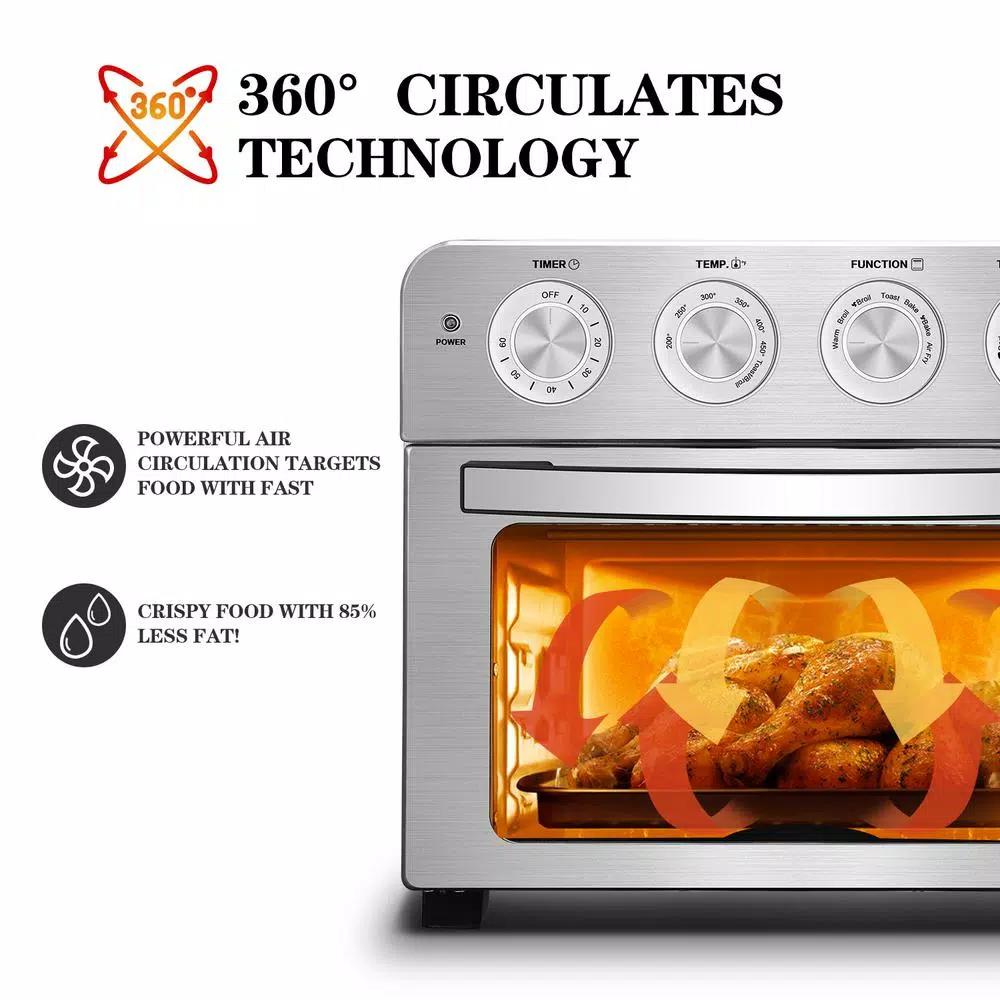 Boyel Living 24 Qt. Silver Stainless Steel Air Fryer Toaster Oven with 1700W Power and 4 Accessories