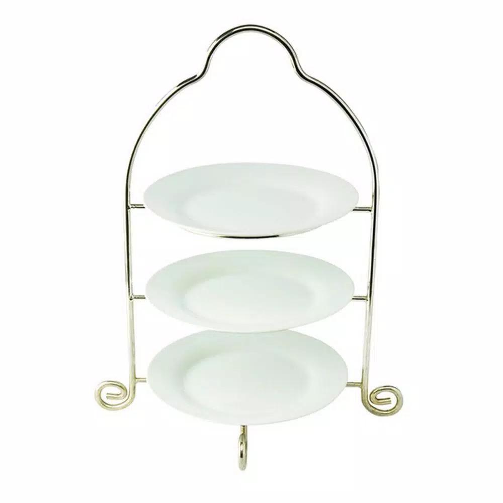 Heim Concept Silver 3-Tier Round Metal Dessert Stand, 11 inch Diameter