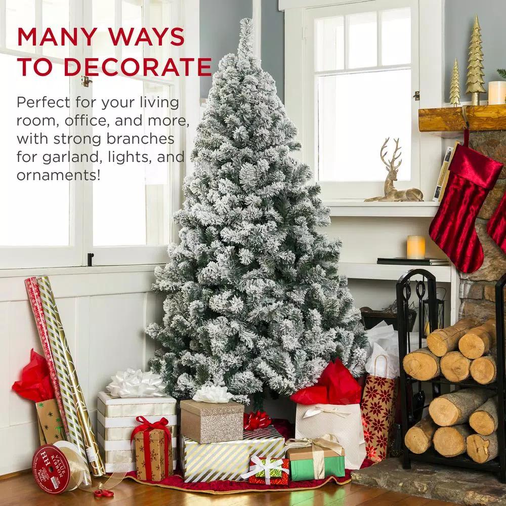 Best Choice Products 7.5 ft. Pre-Lit Flocked Artificial Christmas Tree with 550 Warm White Incandescent Lights