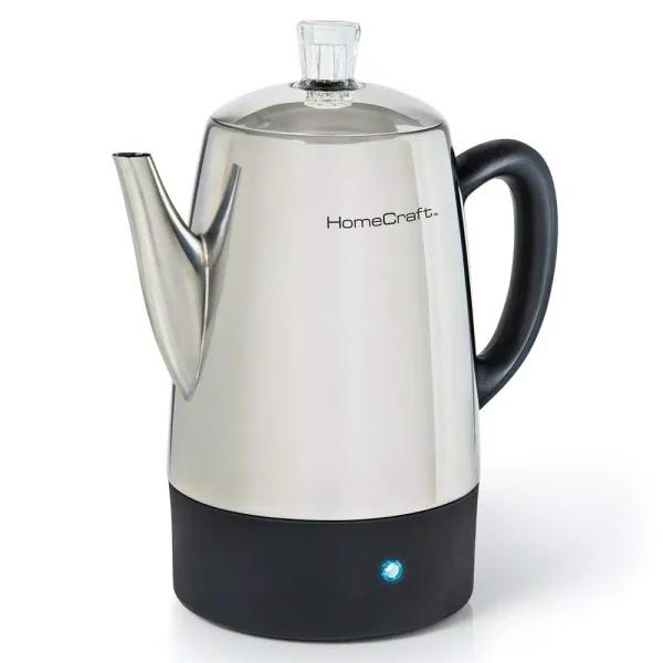 HomeCraft 10-Cup Stainless Steel Electric Coffee Percolator with Keep Warm Function