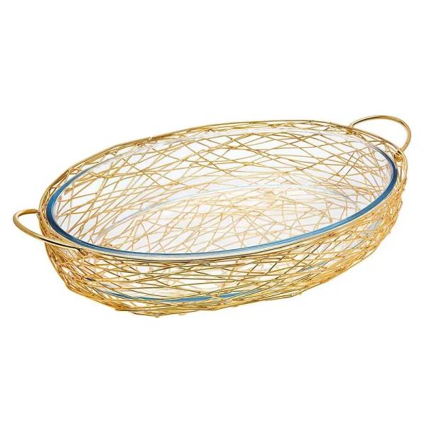 Godinger Nest Oval Gold Stainless Steel Baker with Glass Insert