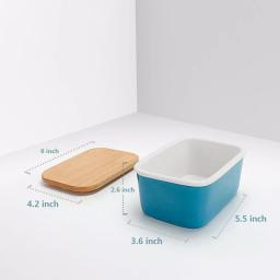 Sweese Large Porcelain Butter Dish with Beech Wood Lid, Steel Blue thumbnail 2