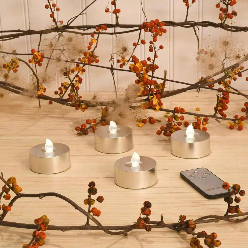 LUMABASE Silver Extra Large LED Tea Light Candles with Remote Control and Dual Timers, 4-Count