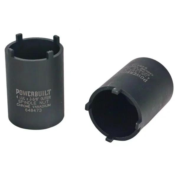 Powerbuilt 4-Outer Lug Spindle Nut Socket, 2-3/8 in. Hex, 1/2 in. Drive, Black Chrome Vanadium