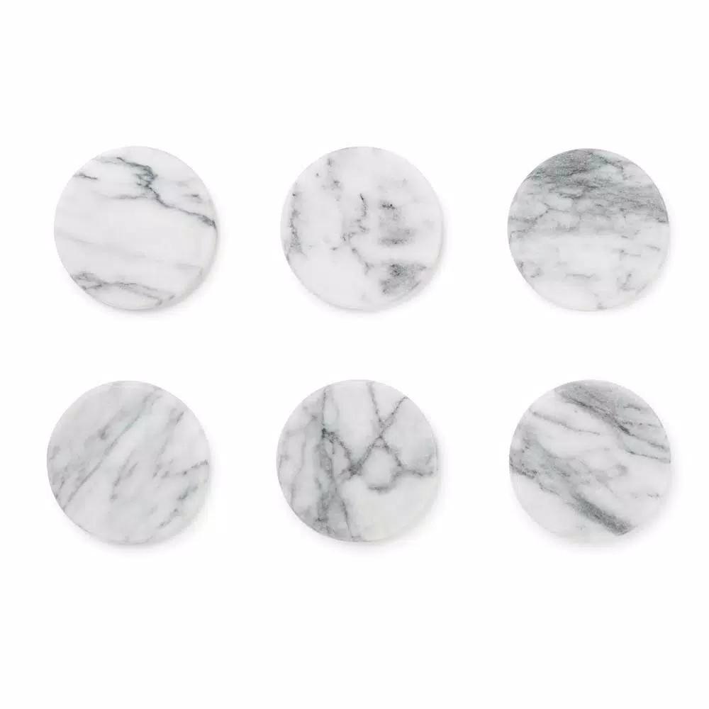 Fox Run White Marble Coasters, Set of 6, Natural Stone with Cork Underside