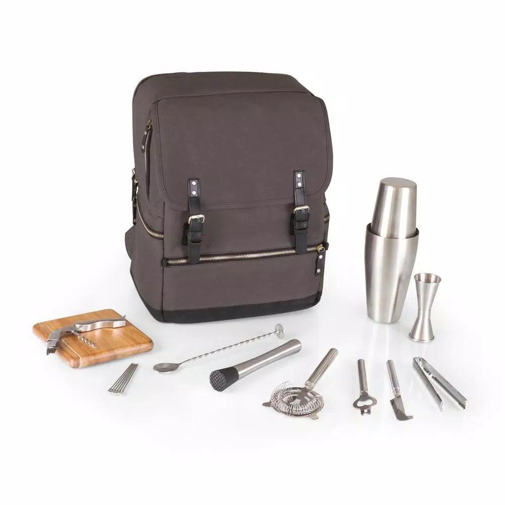 Legacy Bar-BackPack Grey Portable Cocktail Tote with 16-Piece Tool Organizer