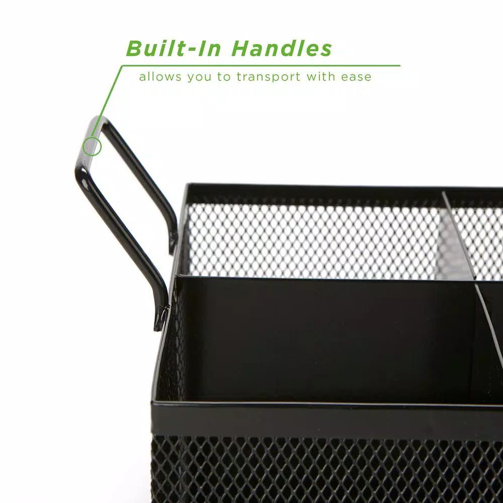 Mind Reader 4-Section Black Mesh Cutlery Caddy, Stainless Steel Flatware Organizer for Countertops