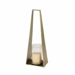 LITTON LANE Large Gold Metal Candle Lantern with Textured Hurricane Glass, 23.5 in thumbnail 2