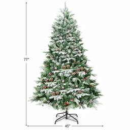 Costway 6.5 ft. Pre-Lit Slim Fraser Fir Artificial Christmas Tree with 450 Warm White LED Lights and Snow Flocking thumbnail 2