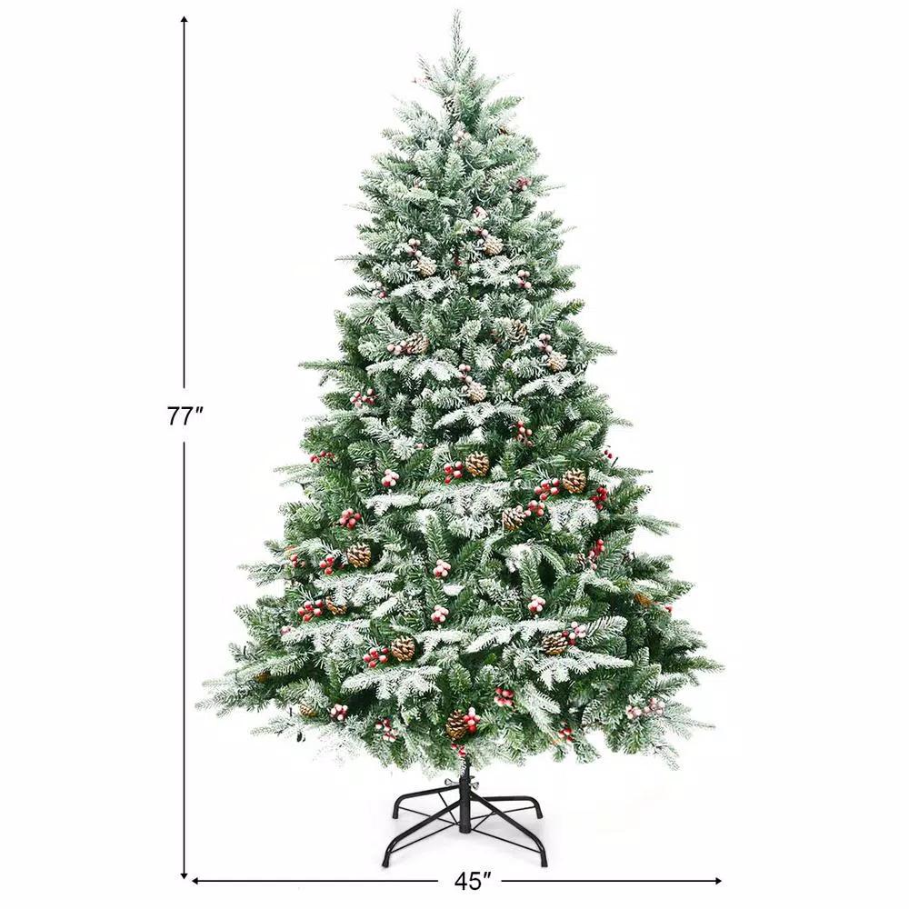 Costway 6.5 ft. Pre-Lit Slim Fraser Fir Artificial Christmas Tree with 450 Warm White LED Lights and Snow Flocking